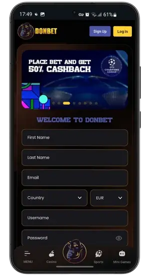 Chicken Road app account registration screen